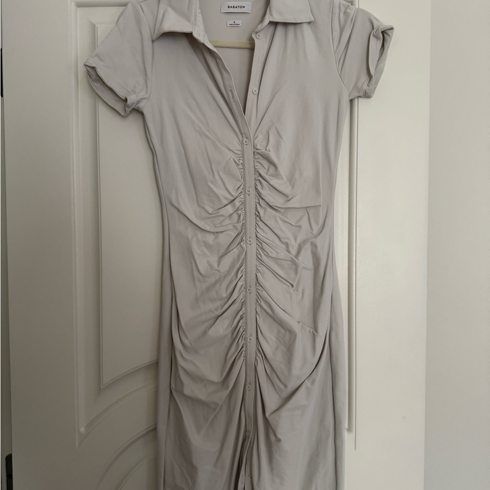 Aritzia Cream Ruched Dress